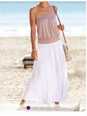 Lascana Strapless Blouson Top & White Maxi Skirt Beach Set New without tags